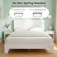 Queen Wood Platform Bed with Mid Century Headboard and 6 Inch Clearance, White
