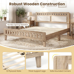 Queen Wood Platform Bed with Upholstered Headboard Panels and 17.5 Inch Footboard