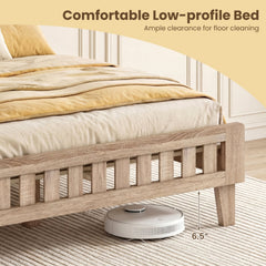 Queen Wood Platform Bed with Upholstered Headboard Panels and 17.5 Inch Footboard