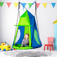 Kids Hanging Tree Swing Tent, Waterproof Sensory Swing with Windows, Rolling Door, for Indoor & Outdoor, Green