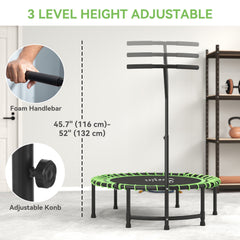 45" Mini Trampoline for Adults, Foldable Fitness Exercise Rebounder with Adjustable Handle