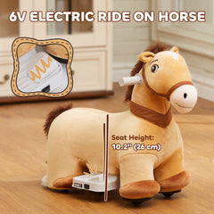 6V Battery Powered Kids Ride on Animal Toy, Electric Ride on Horse with Music Forward, Brown