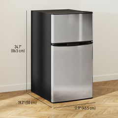 3.2 Cu Ft Compact Refrigerator, Mini Fridge with Freezer, Adjustable Shelves and Reversible Doors for Bedroom, Black