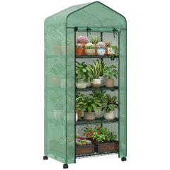 Portable Greenhouse Outdoor Hot House with 4 Tier Shelves, Steel Frame, PE Cover, 28" x 20" x 63" , White