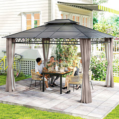 10' x 10' Outdoor Hardtop Gazebo Canopy w/ Double PC Roof, Steel Frame, Nettings, Curtains for Garden Lawn Deck, Black
