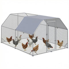 Chicken Run Outdoor, Galvanized Large Metal Chicken Coop Cage, Walk-in Enclosure Poultry Hen Run House Playpen Rabbit Hutch with Flat Roof, Cover, 9.2'x6.2'x6.5', Silver