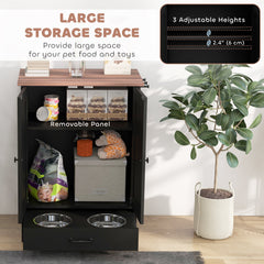 Pet Food Storage Container Dog Feeding Station w/ Adjustable Panel, Hooks, for Medium Sized Dogs, Black