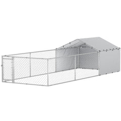 Galvanized Steel Dog Kennel Outdoor with Waterproof & UV-Resistant Cover for Large Dogs, 13.1' x 7.5' x 7.5'