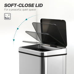 10.6 Gal (40 L) Automatic Garbage Can w/ Soft-Close Lid, Touchless Trash Can with Fingerprint Resistant Stainless Steel