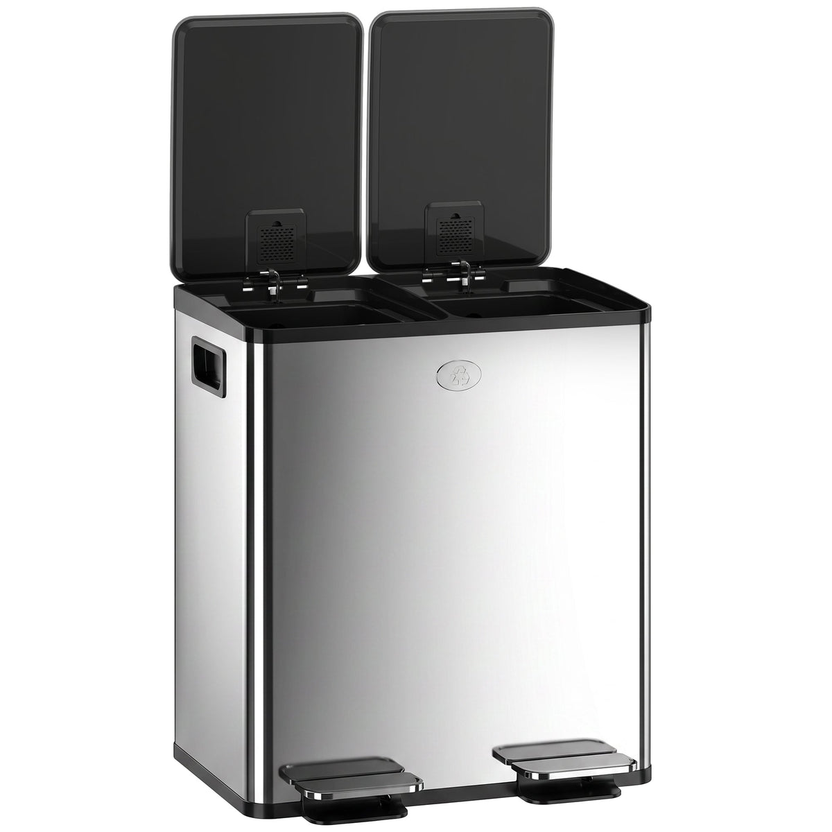 Garbage Bin, Soft-Close Trash Can with Foot Pedal, 2x5 Gal (2x20 L) Garbage Can with Removable Inner Buckets, Silver