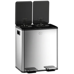 Garbage Bin, Soft-Close Trash Can with Foot Pedal, 2x5 Gal (2x20 L) Garbage Can with Removable Inner Buckets, Silver