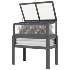 Raised Garden Bed with Flip-Up Greenhouse Top, Wooden Elevated Planter Box with Legs and Liner, Grey