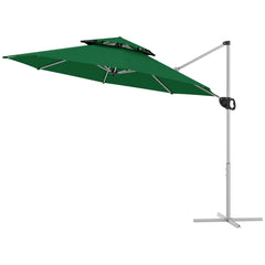 10 FT Cantilever Patio Umbrella with 360° Rotation & Adjustable Height, Cross Base, Crank and Tilt, Dark Green