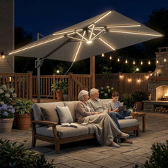 10 x 9.7 ft Offset Cantilever Patio Umbrella with Lights, Wind Rope, UPF50+ Outdoor Cantilever Parasol, Dark Grey