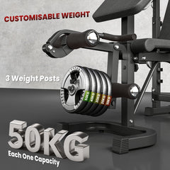 Weight Bench Stand with Squat Rack, Adjustable Olympic Bench, Multifunctional Arm Curl Pad, Leg Extension, Grey