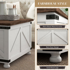 Coffee Table with Lift Top, 32" Farmhouse Center Table with Hidden Compartment for Living Room, Antique White