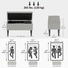 Modern Storage Bench, Ottoman with Storage and Lamb's Wool Upholstery for Living Room, Bedroom, Black