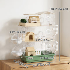 Large Hamster Cage, 3 Tiers Acrylic Hamster Habitat with Water Bottles, Running Wheel for Pet Mice, Dwarf Hamster