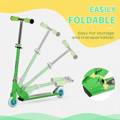 Snow Scooter, 2 in 1 Design Adjustable Height Scooter Snow Sled for Kids Aged Over 7 Years Old, Foldable Kids Sled Ski Scooter with Wheels Blades, Green