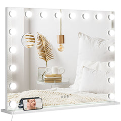 Hollywood Vanity Mirror with Lights, 31.5" x 24.4" Lighted Makeup Mirror with 3 Colour, 10X Magnifying, USB Port, White