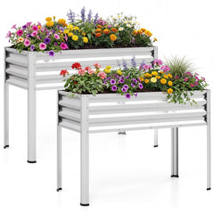 Raised Garden Bed Set of 2 Electro-Coating Metal Large Elevated Planter Box-Silver