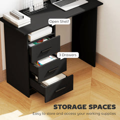 Computer Desk with Storage, 39" Home Office Desk with 3 Drawers nad Open Shelf, Writing Table for Bedroom, White