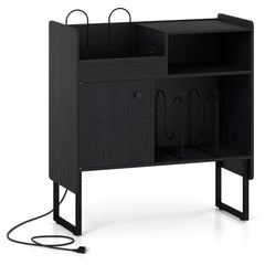 Record Player Stand with Power Outlets and Vinyl Storage Holder up to 250 Albums-Black