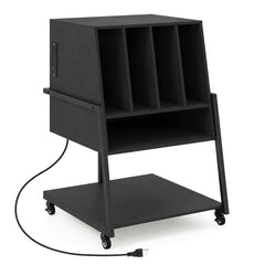 Record Player Stand on Wheels Rolling Turntable Stand with Power Outlets-Black