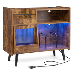 Record Player Stand with LED Light and Power Outlets-Rustic Brown
