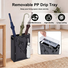 Rectangular Umbrella Holder Rack with Removable Drip Tray-Black