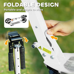 Foldable Kids Scooter with 4 Adjustable Heights, Double Brakes, and Shock Absorption for Ages 6-12, White