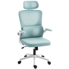Ergonomic Office Chair, Mesh Computer Desk Chair with Adjustable Headrest, 4D Lumbar Support, Flip-up Arm, Grey