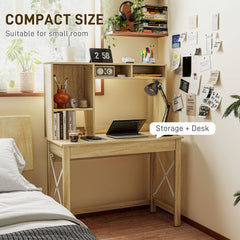 Computer Desk with Hutch, Home Office Table with Storage Shelves and Open Compartments for Writing, Work, Brown