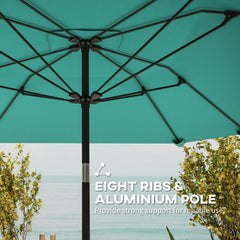 7.6FT Aluminum Patio Umbrella Parasol 8 Ribs Outdoor Market Umbrella with Crank, Push Button Tilt for Deck, Backyard and Lawn, Sky Blue