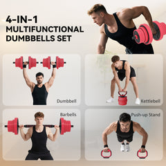44lbs 4-in-1 Adjustable Weight Dumbbell Set, Barbell, Kettlebell, Push Up Stand, Green