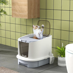 Enclosed Cat Litter Box with Lid, Scoop, Top Entry, Deodorization Bags, Drawer Type Cat Litter Tray, Easy to Clean, Green