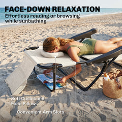 Folding Lounge Chair w/ Reclining Back, Cream White