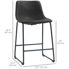 Counter Height Bar Stools Set of 2, Vintage PU Leather Bar Chairs, Kitchen Stool with Footrest, Dark Brown