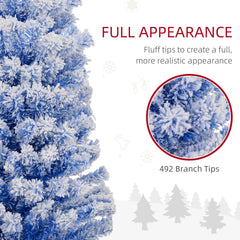 6ft Flocked Christmas Tree, Pencil Christmas Tree with Realistic Branch Tips, Folding Metal Stand, Green