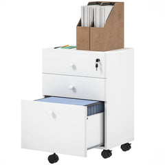 3-Drawer Small Filing Cabinet with Lock, Vertical Office Storage Cabinet with Wheels for Home Office, Black
