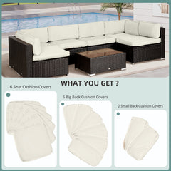 Outdoor 14pc Patio Rattan Sofa Set Cushion Polyester Cover Replacement Set - No Cushion Included Beige