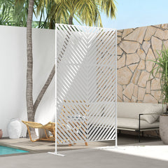 6.5FT Decorative Outdoor Divider, Metal Privacy Screen with Stand, Triangle Style, Black