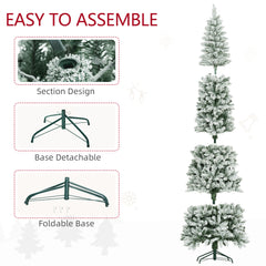 6ft Pencil Christmas Tree, Flocked Tree with 479 Branch Tips and Metal Base for Home, Indoor, Holiday