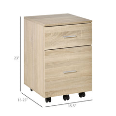 Mobile Filing Cabinet, Vertical File Cabinet with 2 Drawers, Wheels, for Letter or A4 File, Natural