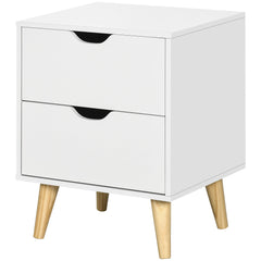 Modern Bedside Table, Nightstand with 2 Drawers and Pine Wood Legs for Bedroom, Living Room, White