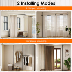 Room Divider Curtain Rod with Adjustable Floor to Ceiling Tension Rod (Curtains Not Included)-Black