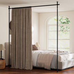 Room Divider Curtain Rod with Adjustable Floor to Ceiling Tension Rod No Drilling Required-Black