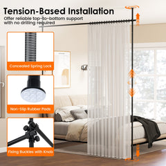Room Divider Curtain Rod with Adjustable Floor to Ceiling Tension Rod No Drilling Required-Black