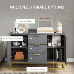 47" Storage Cabinet with Doors, Adjustable Shelves, 3 Drawers, Metal Legs for Kitchen Storage, Home Use, White