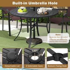 Round Patio Dining Table 42.5 Inch Metal Slat Table with Umbrella Hole-Black
